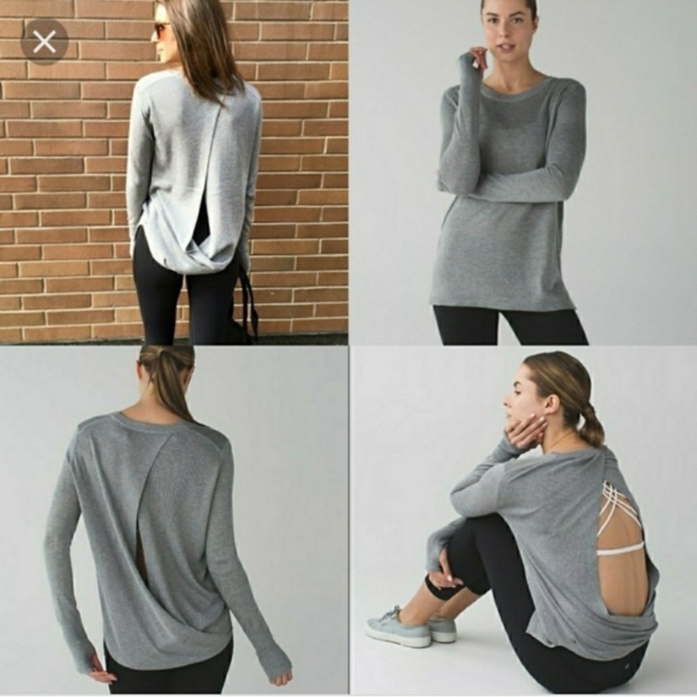 Lululemon Bring It Backbend Grey Cashmere Blend Open Back Sweater Yoga Sweater